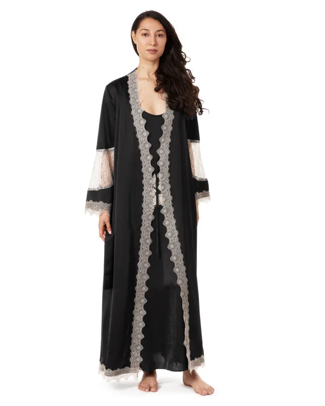 Women's Silky-Smooth Lace-Trim Full-Length Robe sold by MeMoi