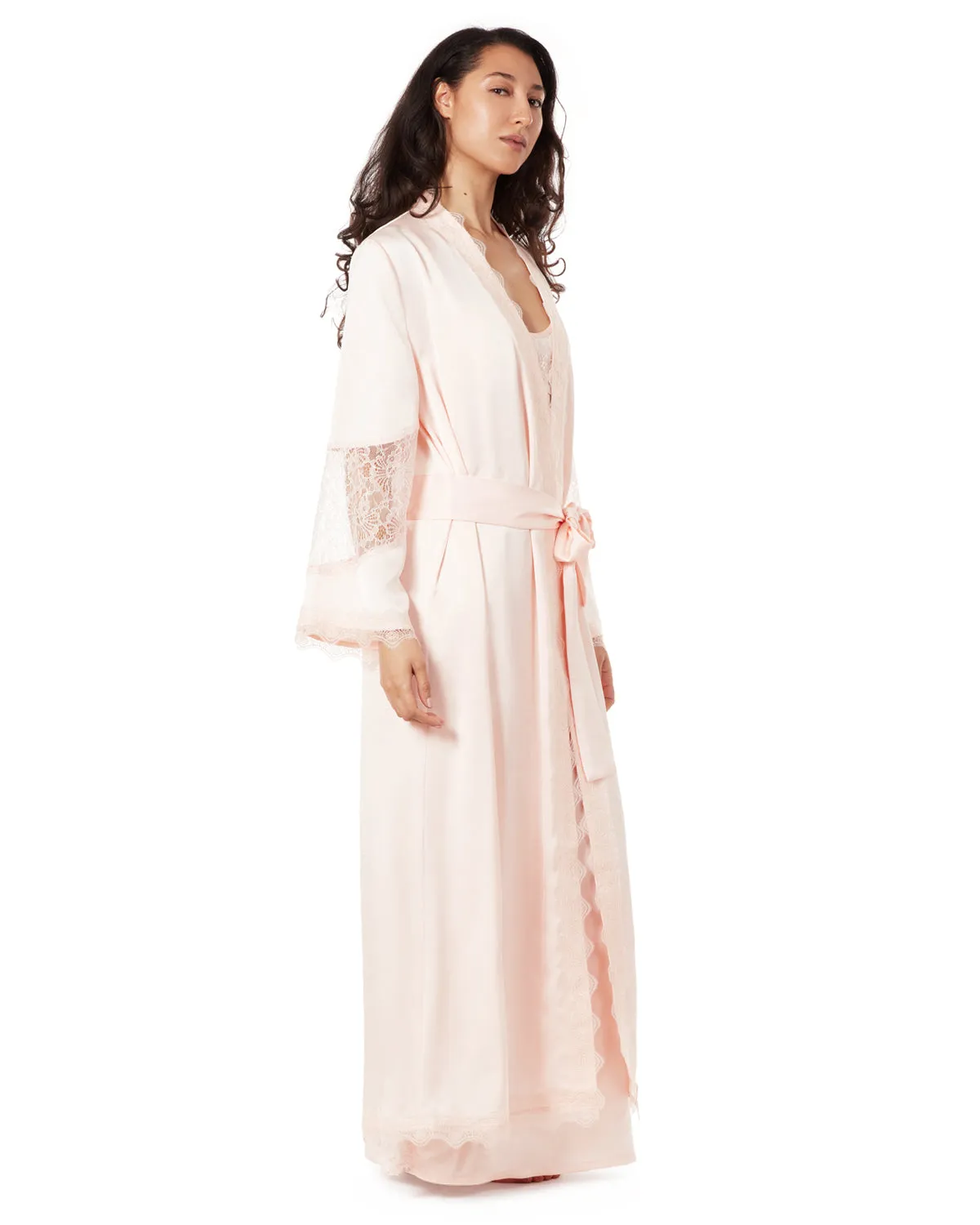Women's Silky-Smooth Lace-Trim Full-Length Robe sold by MeMoi product image thumbnail 5