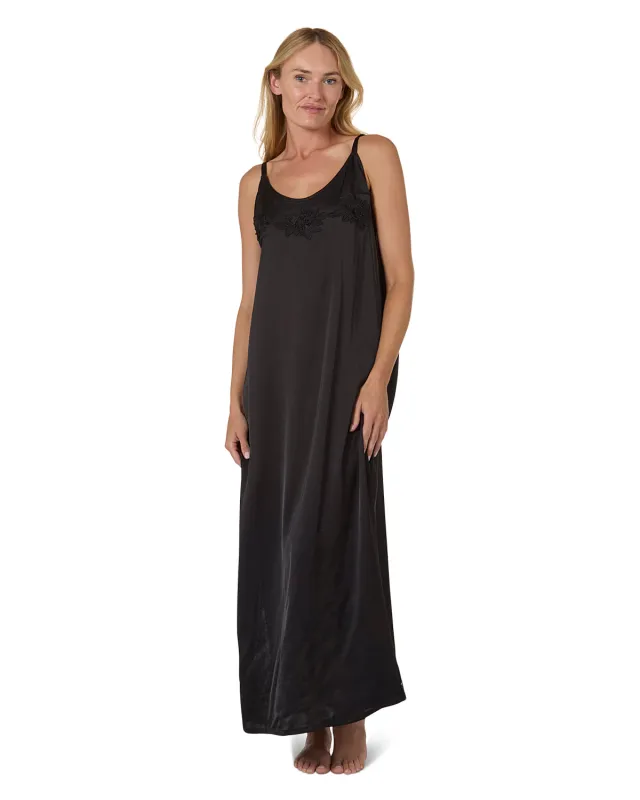 Women's Silky-Soft 53" Maxi-Length Slip Dress with Floral Lace Trim sold by MeMoi
