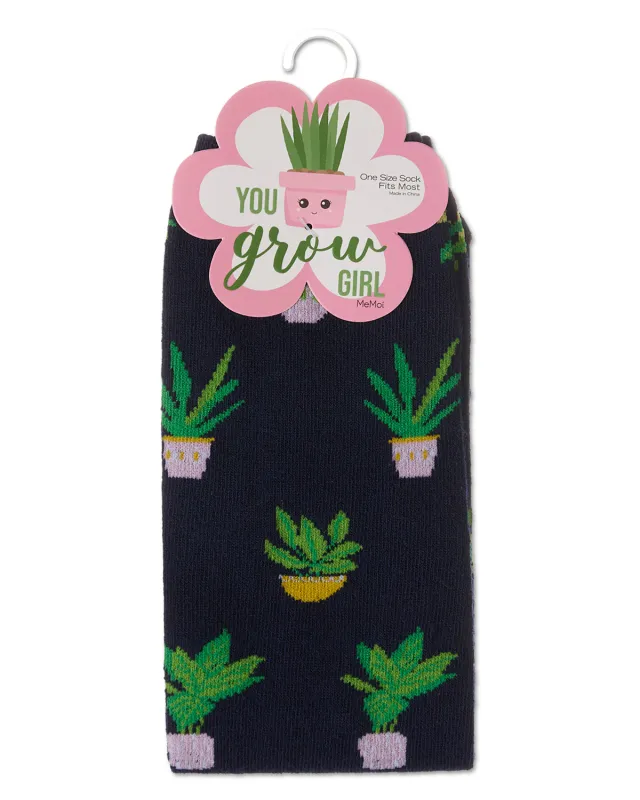 Women's "You Grow Girl" Plant-Themed Giftable Novelty Crew Sock sold by MeMoi