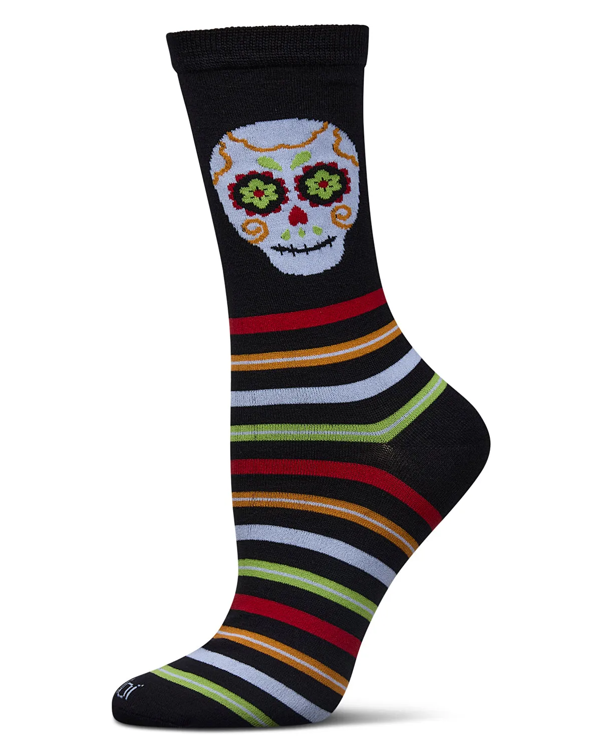 Women's Striped Skull Rayon From Bamboo Crew Socks sold by MeMoi