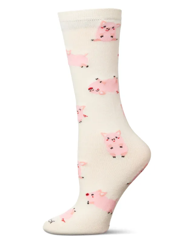 Women's "Miss You Pig Time" Piggy-Themed Novelty Crew Sock sold by MeMoi