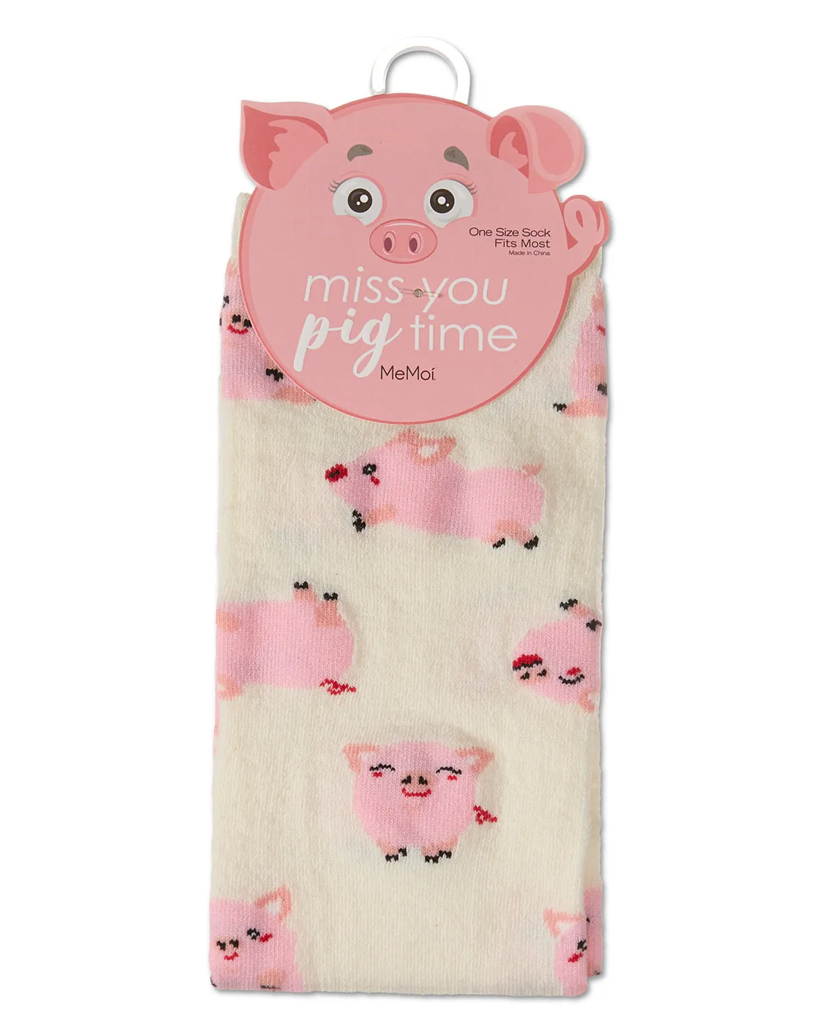 Women's "Miss You Pig Time" Piggy-Themed Novelty Crew Sock sold by MeMoi product image thumbnail 3
