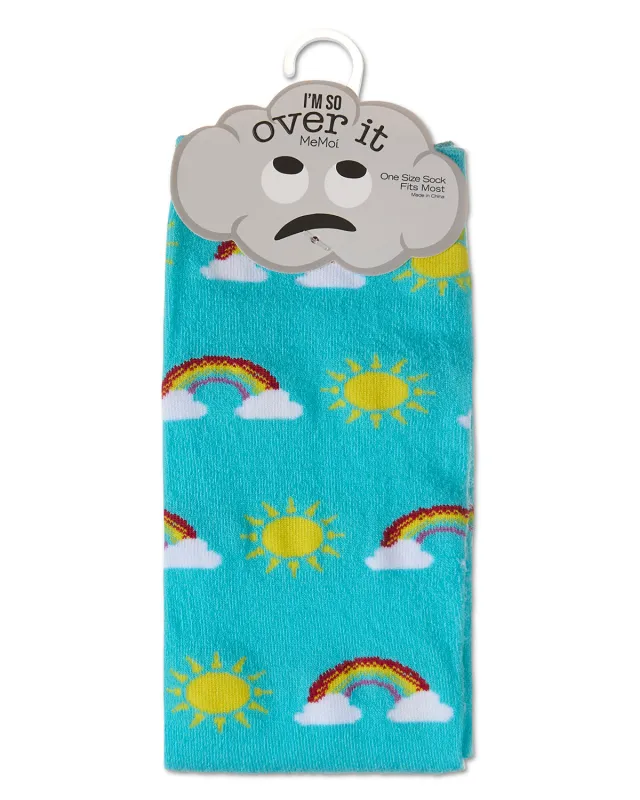 Women's "I'm So Over It" Rainbow-Themed Giftable Novelty Crew Sock sold by MeMoi