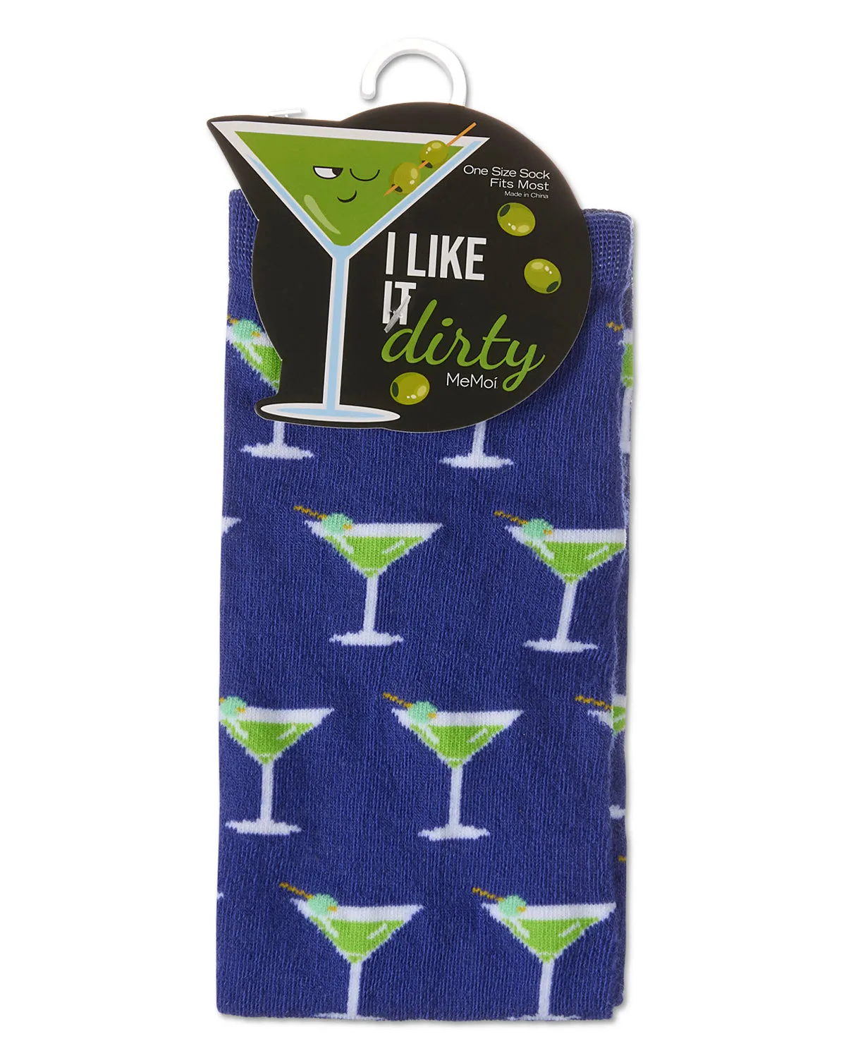 Women's "I Like It Dirty" Martini-Themed Giftable Novelty Crew Sock sold by MeMoi