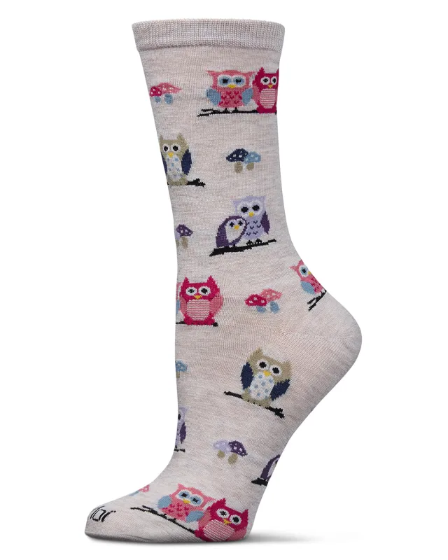 Women's It's Owl Good Rayon From Bamboo Crew Socks sold by MeMoi