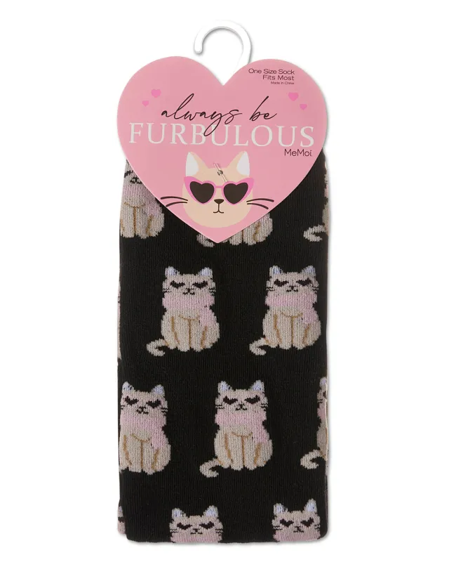 Women's "Always Be Furbulous" Cat-Themed Novelty Crew Socks sold by MeMoi