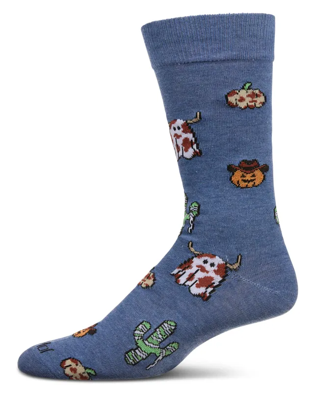 Men's Spooky Western-Themed Halloween Holiday Crew Sock sold by MeMoi