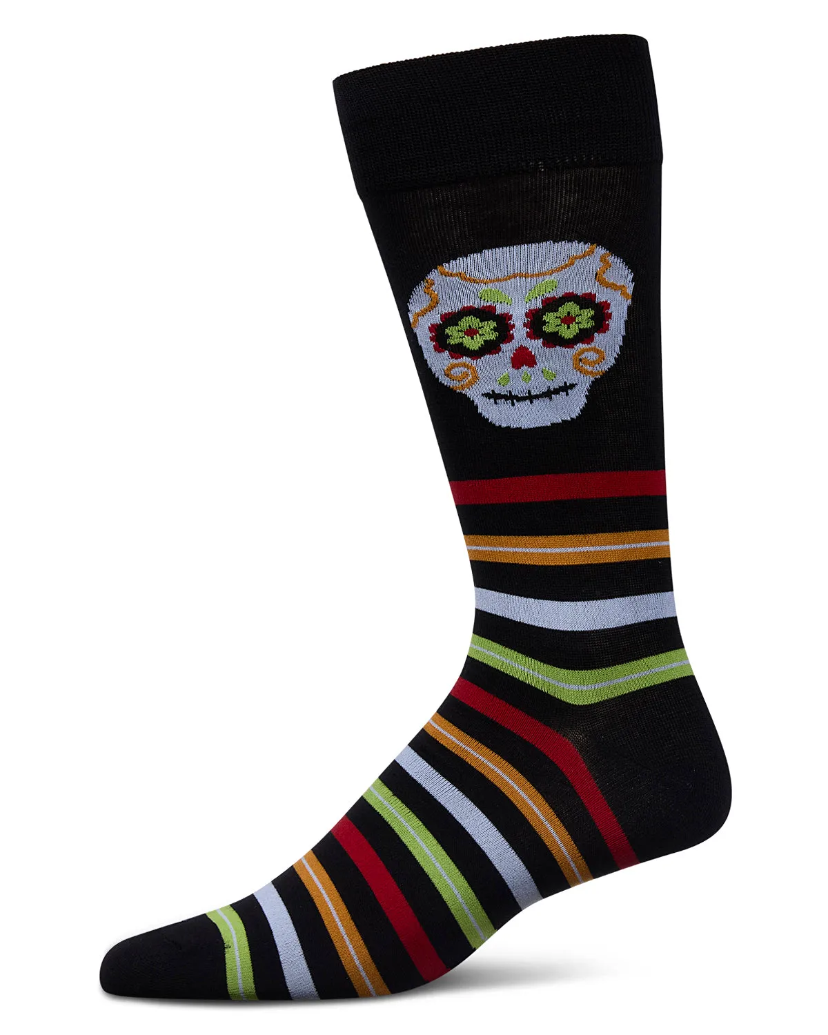 Men's Striped Skull Rayon From Bamboo Crew Socks sold by MeMoi