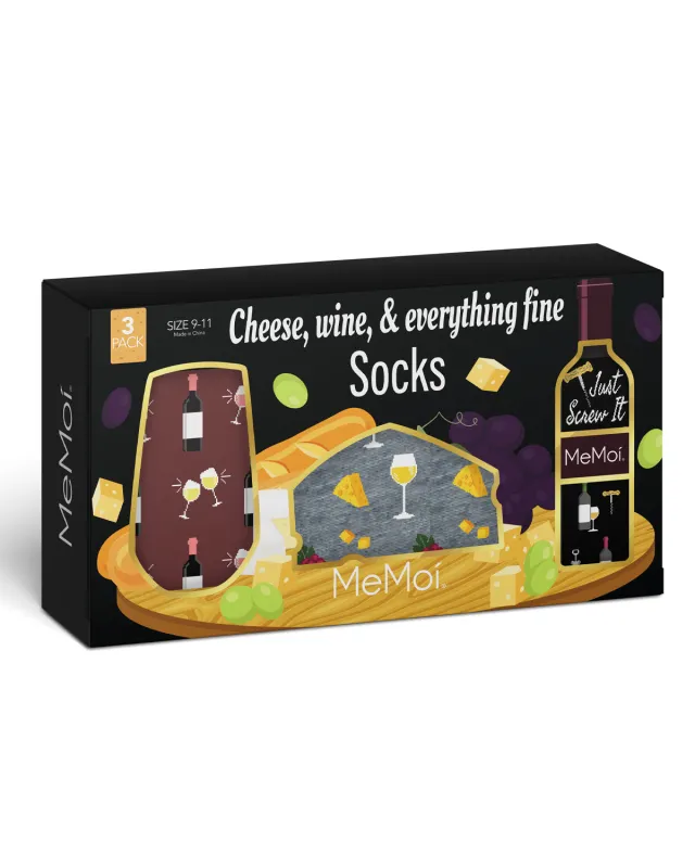 Boxed Wine 3 Pack Gift Set Crew Socks made by MeMoi