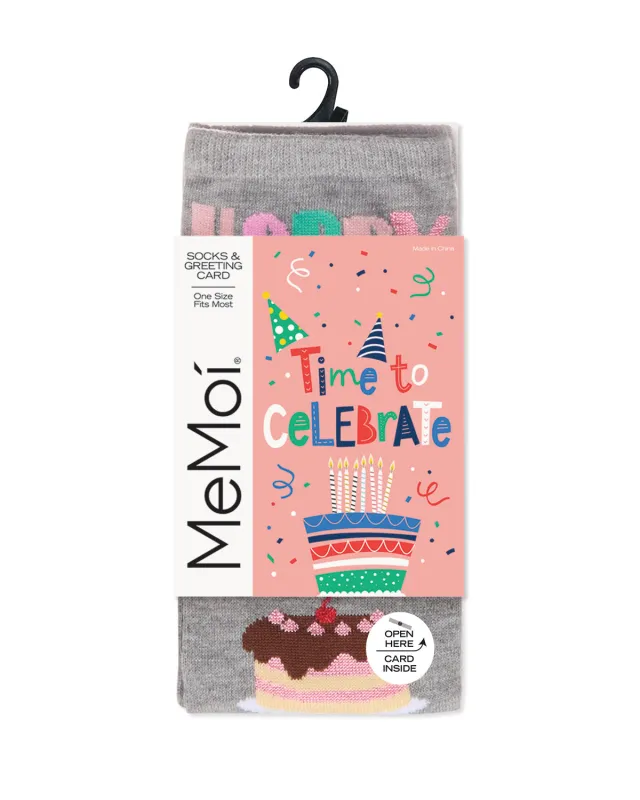 Women's "Happy Birthday Cake Time" Greeting Card Crew Socks sold by MeMoi