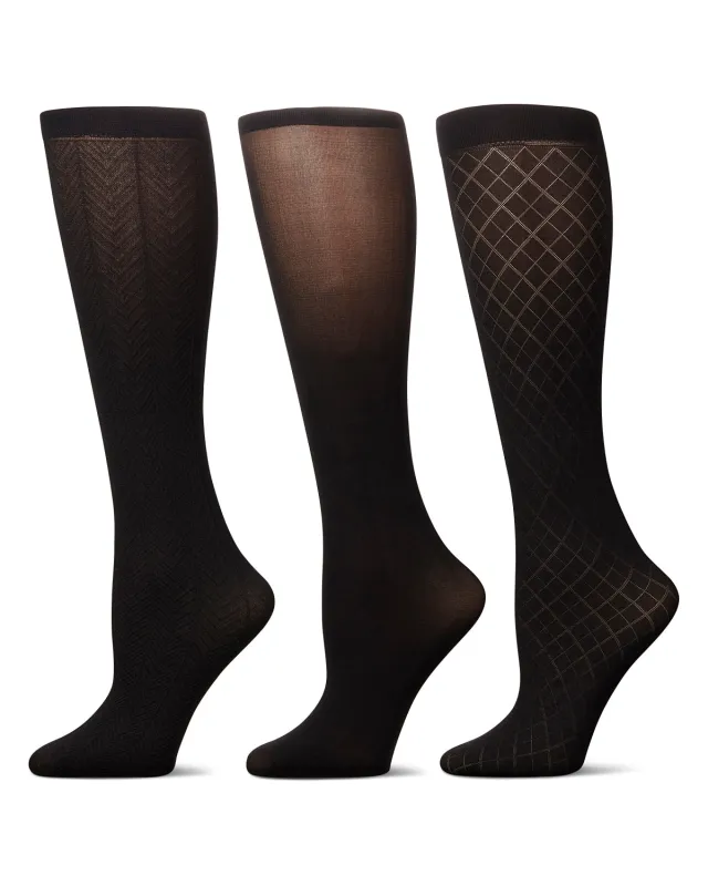 Women's 3 Pair Pack Herringbone/Solid/Diamonds Trouser Socks sold by MeMoi