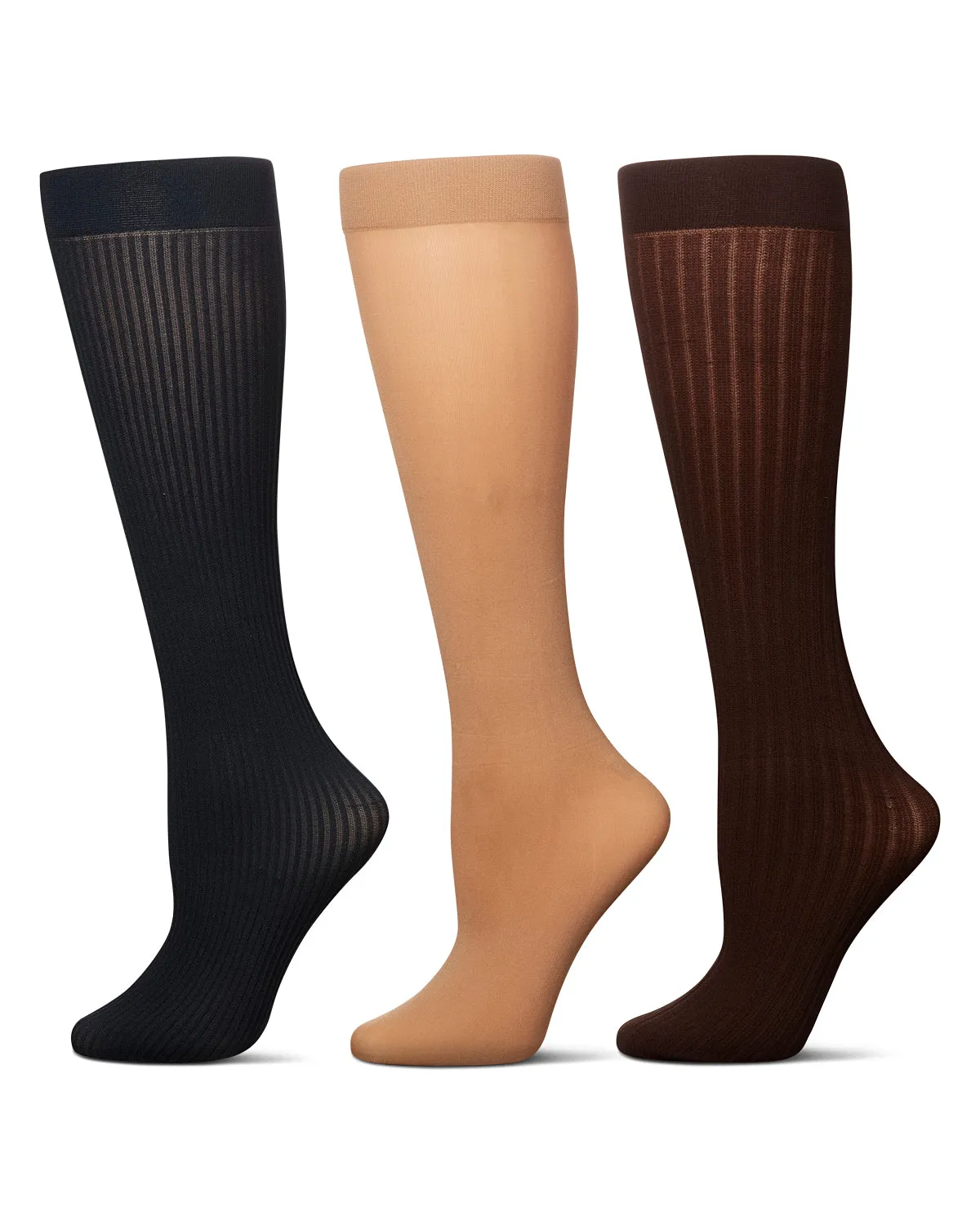 Women's 3 Pair Pack Fine Rib/Solid/ Wide Rib Trouser Socks sold by MeMoi product image thumbnail 2
