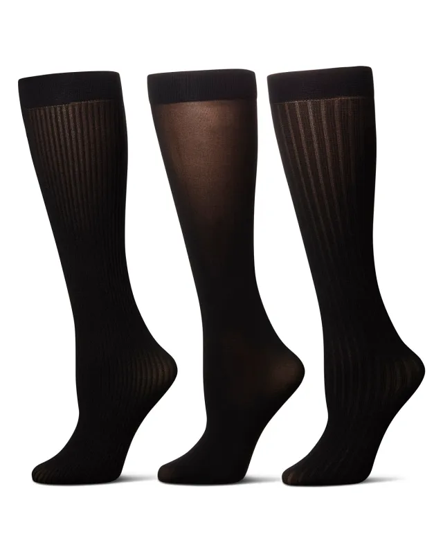 Women's 3 Pair Pack Fine Rib/Solid/ Wide Rib Trouser Socks sold by MeMoi