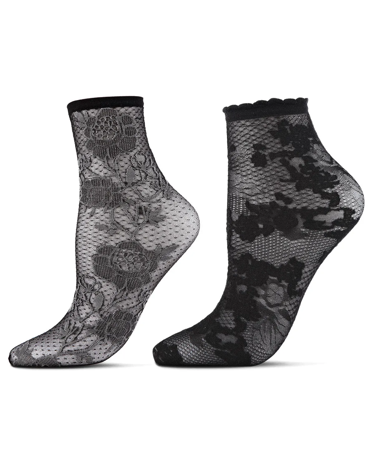 2 Pair Natori Women's Sheer Mesh Floral Lace Shortie Socks sold by MeMoi
