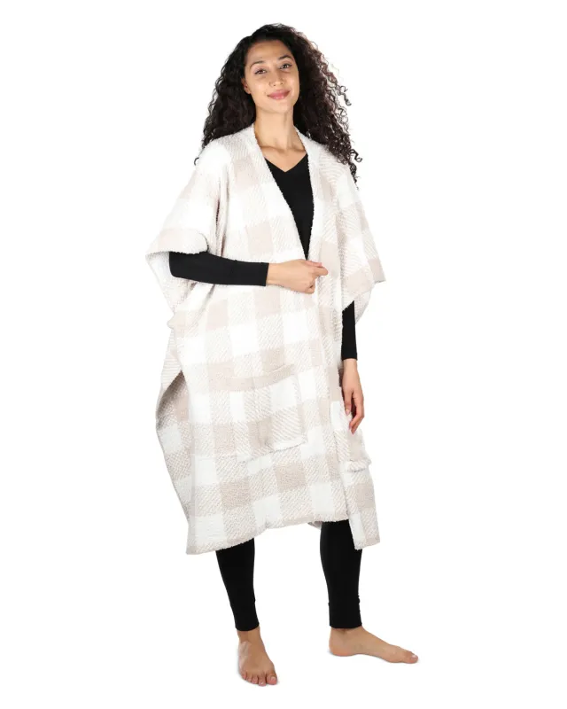Women's Plaid Cozy Knit Wearable Throw Robe sold by MeMoi