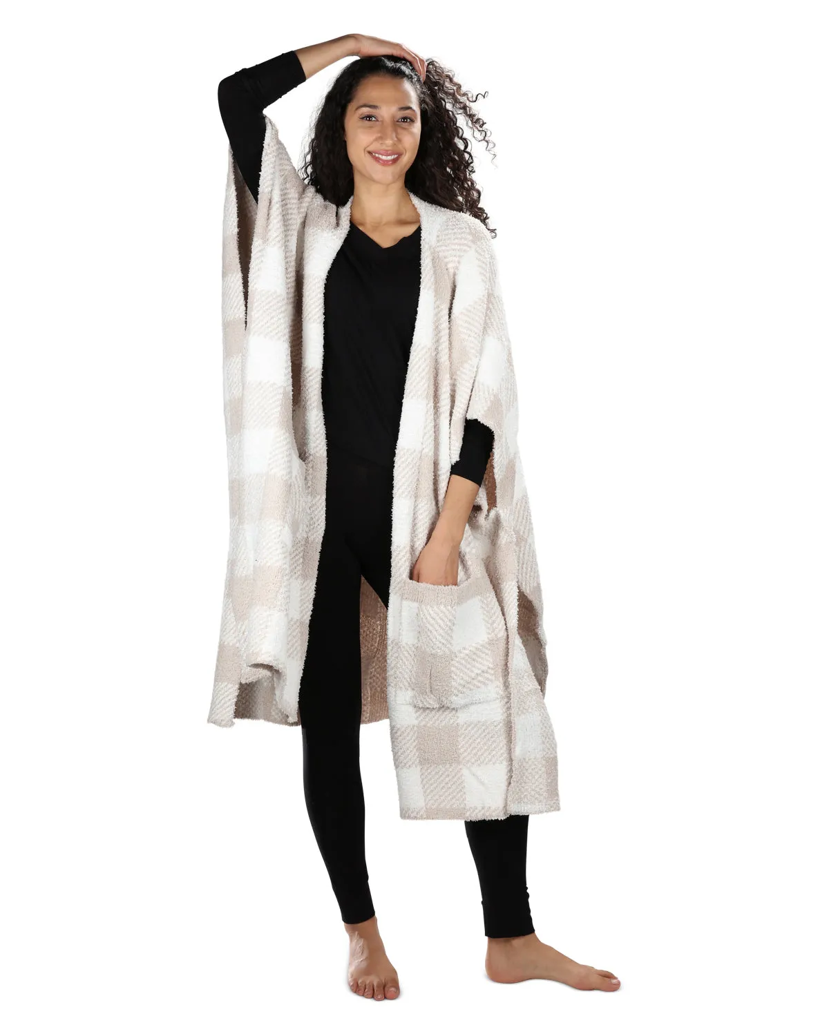 Women's Plush Plaid Ruana Wearable Throw with Kimono Sleeves sold by MeMoi product image thumbnail 2