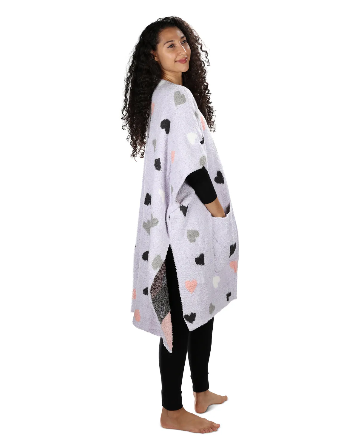 Women's Plush Heart-Themed Ruana Wearable Throw with Kimono Sleeves sold by MeMoi product image thumbnail 2