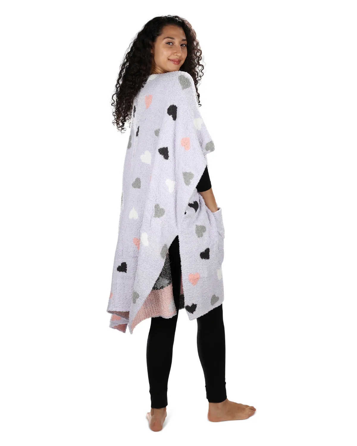 Women's Plush Heart-Themed Ruana Wearable Throw with Kimono Sleeves sold by MeMoi product image thumbnail 3