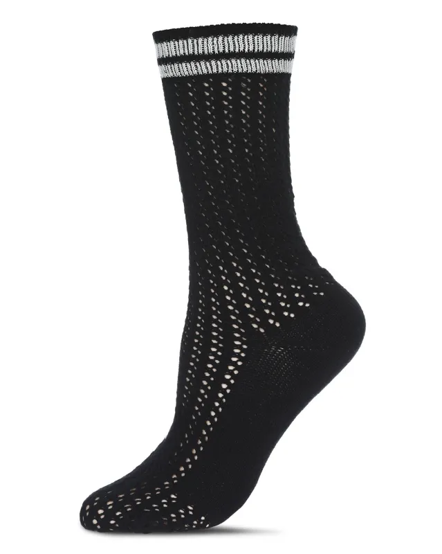 Women's Pointelle Knit Striped Crew Socks sold by MeMoi