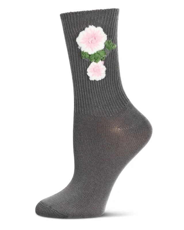 Women's Crochet Flower Ribbed Crew Socks sold by MeMoi