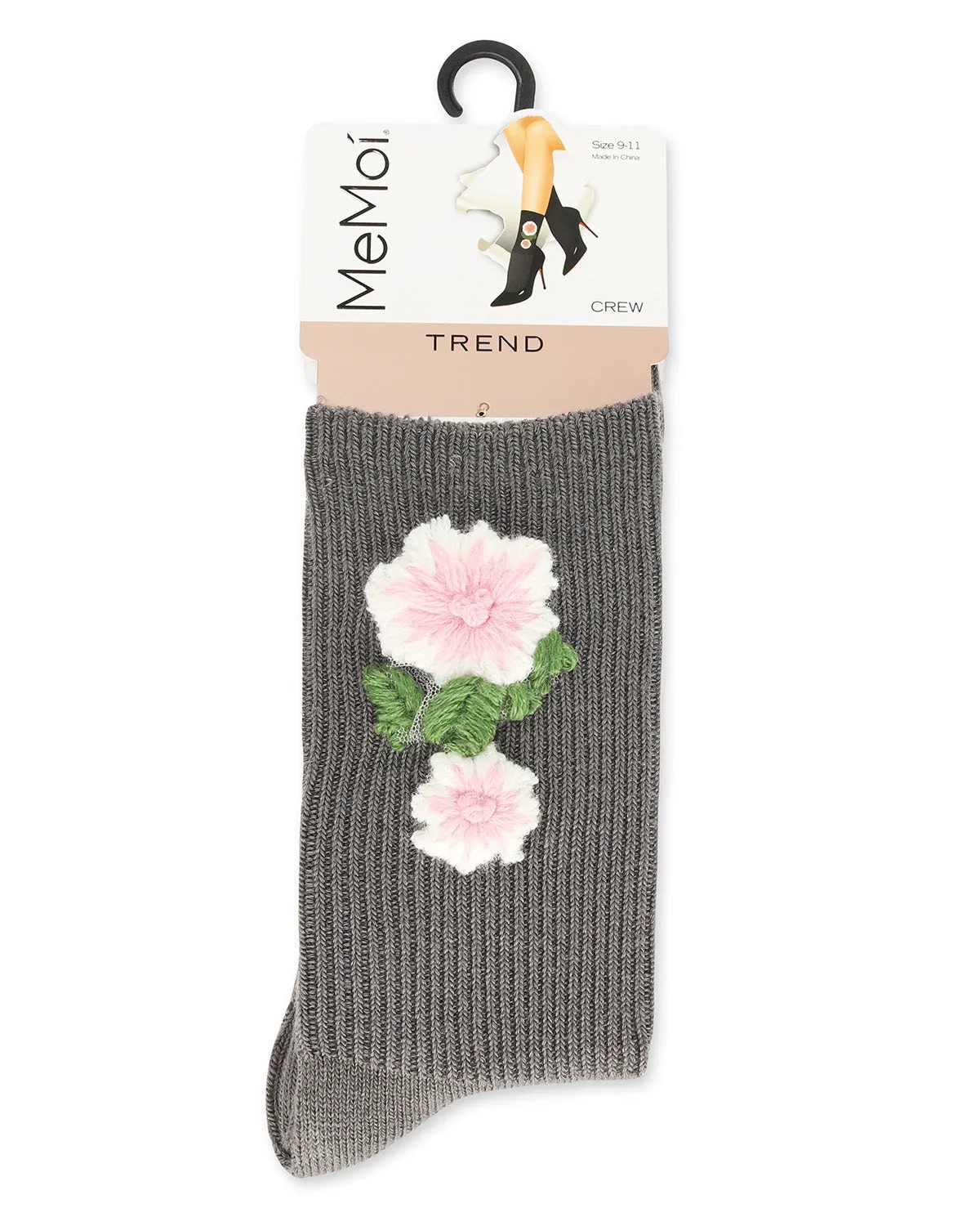 Women's Crochet Flower Ribbed Crew Socks sold by MeMoi product image thumbnail 2