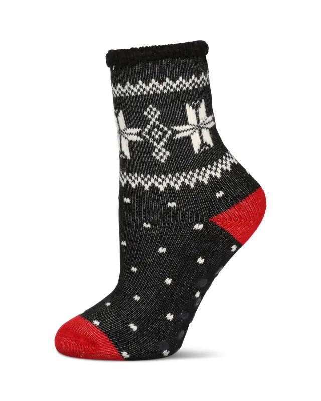 Women's Bordered Snowflake Cozy Warm Thermal Crew Socks sold by MeMoi