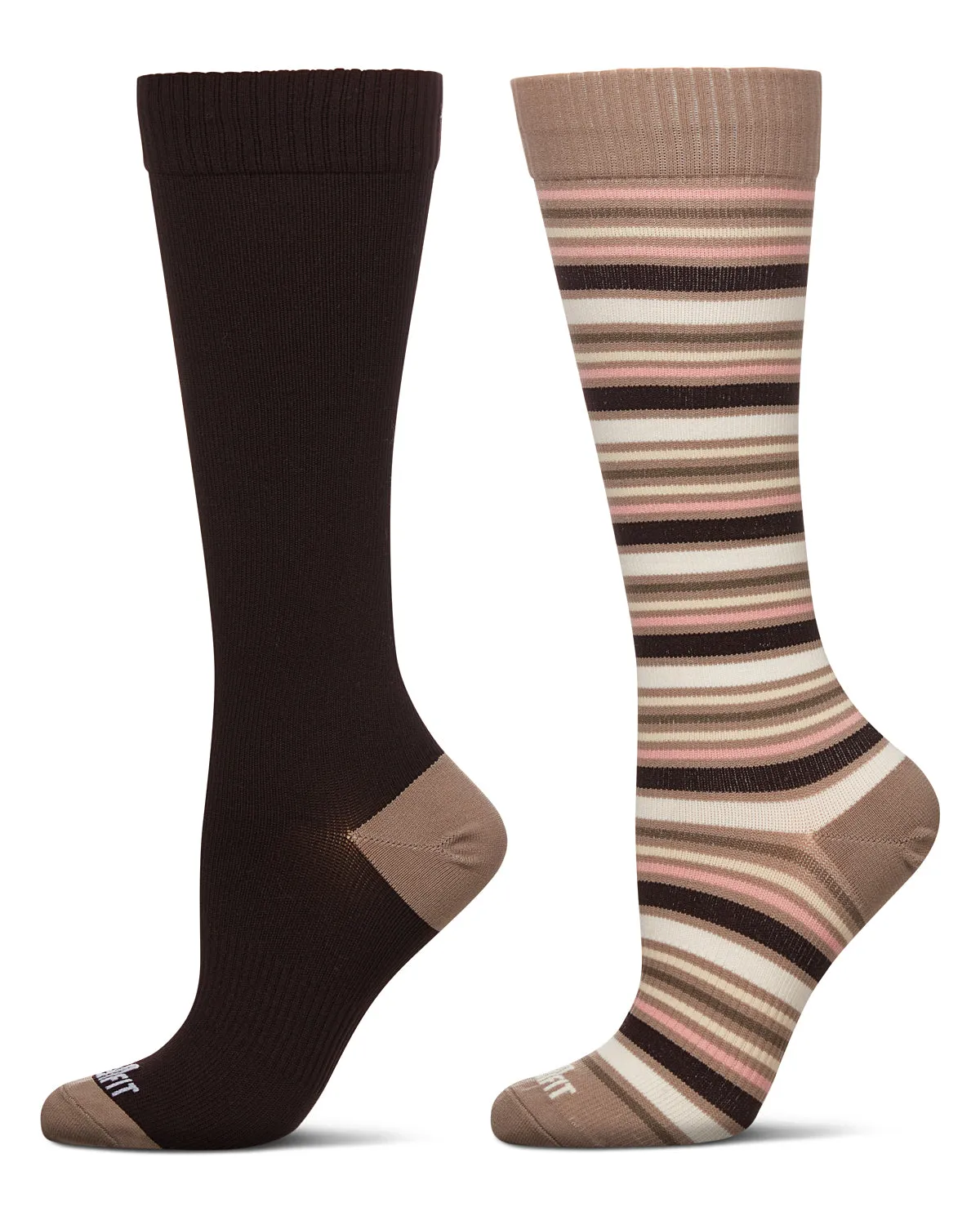 Women's 2 Pair Pack Multi Stripes/ Solid Compression Socks sold by MeMoi