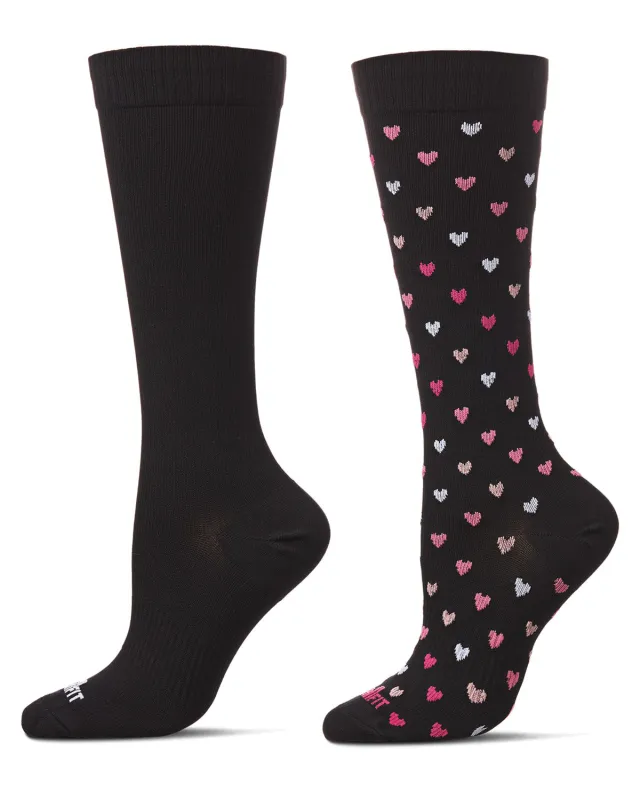 Women's 2 Pair Pack Hearts/ Solid Compression Socks sold by MeMoi