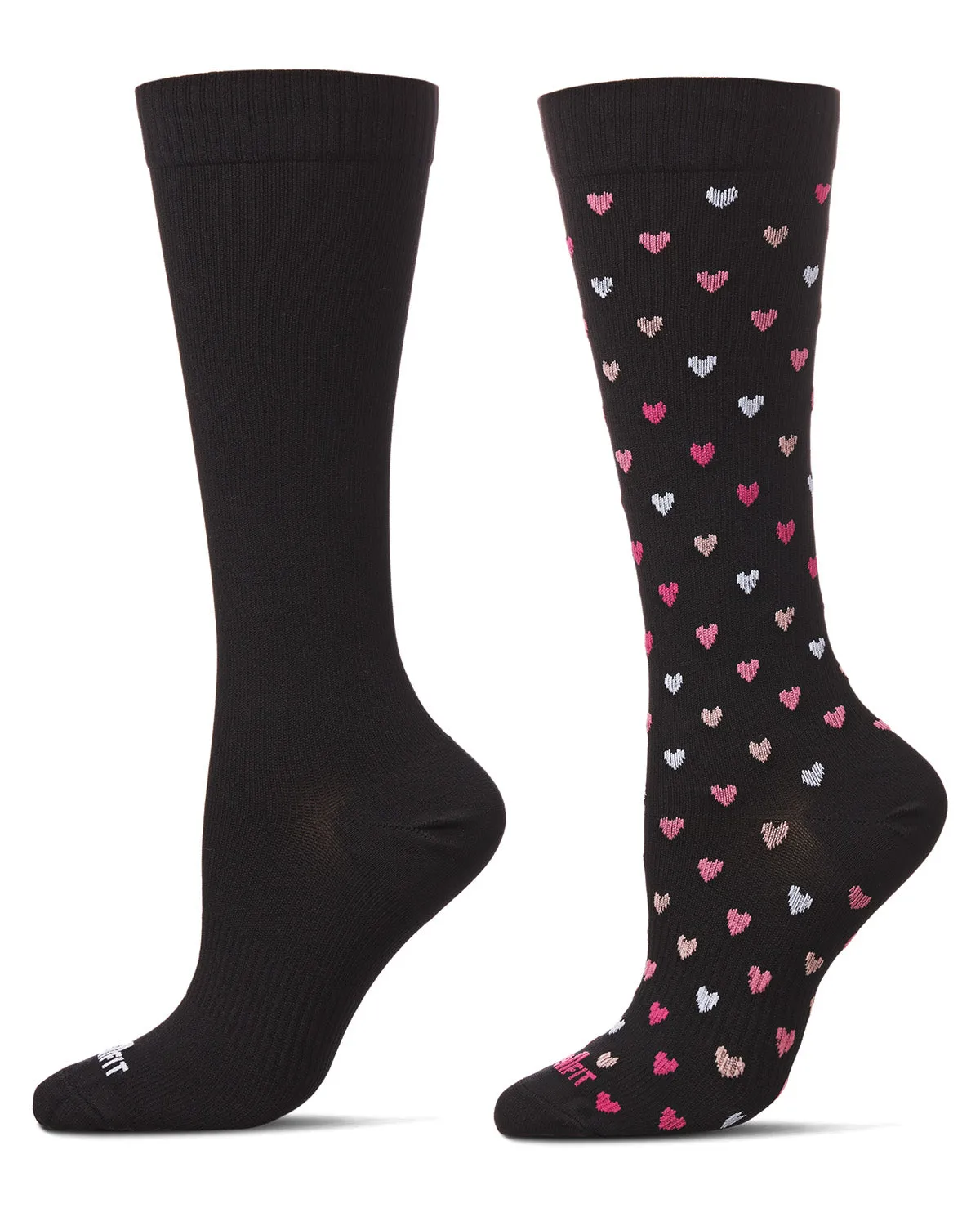 Women's 2 Pair Pack Hearts/ Solid Compression Socks sold by MeMoi