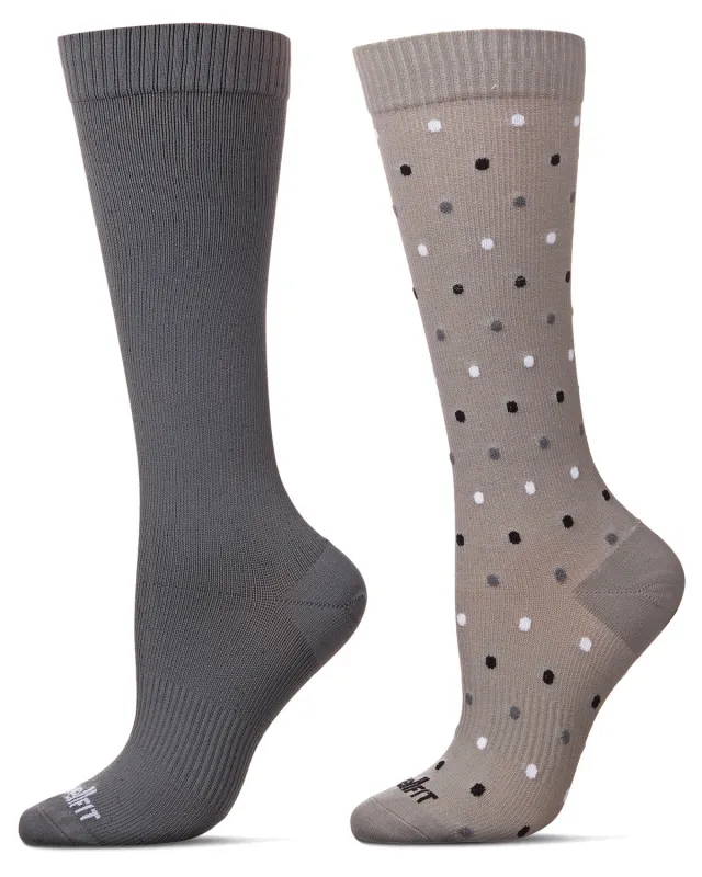 Women's 2 Pair Pack Dotted/ Solid Compression Socks sold by MeMoi