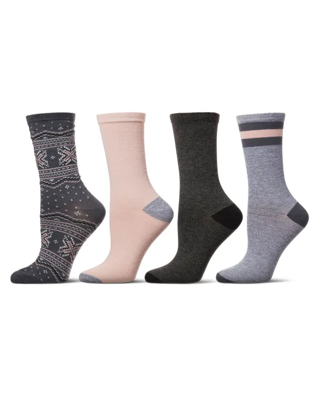 Women's 4 Pair Pack Fairisle Buttersoft Crew Socks sold by MeMoi