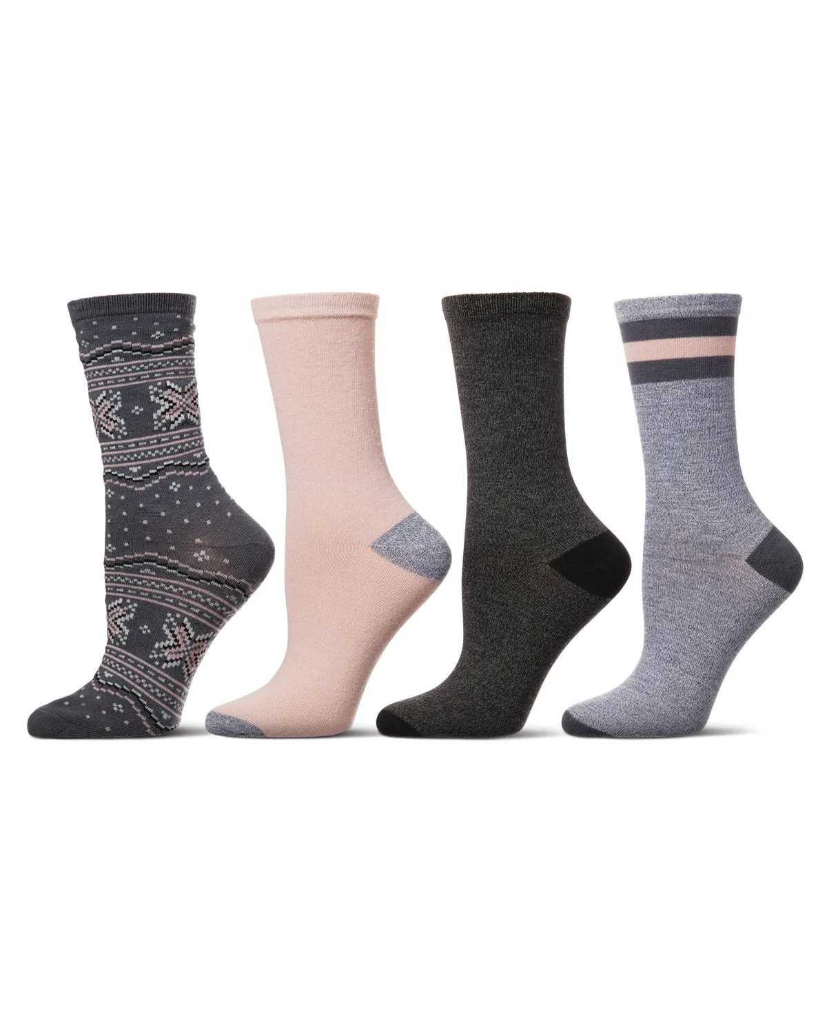Women's 4 Pair Pack Fairisle Buttersoft Crew Socks sold by MeMoi