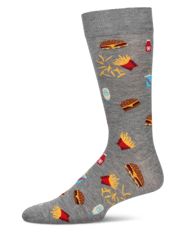 Men's Burgers & Fries Rayon From Bamboo Crew Socks sold by MeMoi