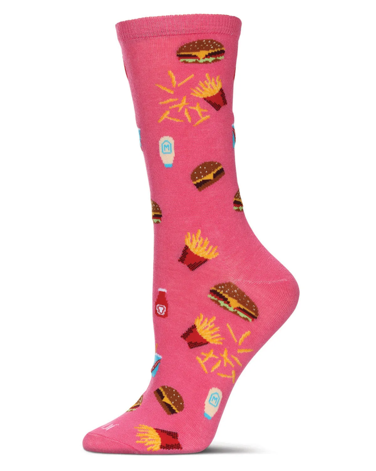 Women's Burger & Fries Rayon From Bamboo Crew Socks sold by MeMoi
