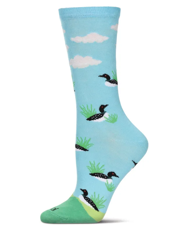 Women's Loon Bird Rayon From Bamboo Crew Socks sold by MeMoi