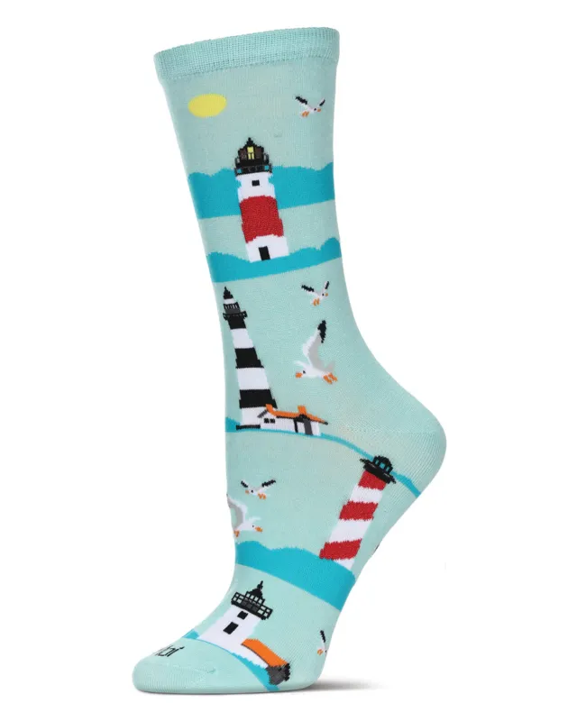 Women's Lighthouse Rayon From Bamboo Crew Socks sold by MeMoi