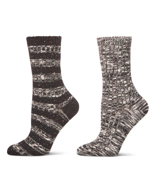 Women's 2 Pair Pack Mixed Stripe Crew Socks sold by MeMoi