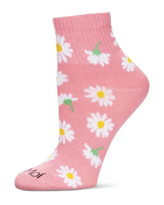 Women's Multi-Daisies Athletic Quarter Socks sold by MeMoi