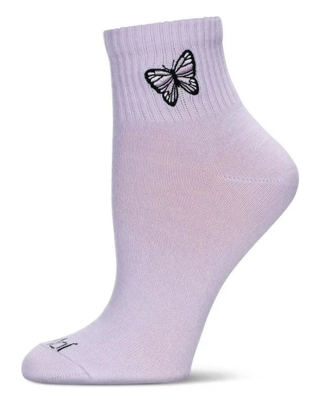 Women's Butterfly Embroidery Athletic Quarter Socks sold by MeMoi