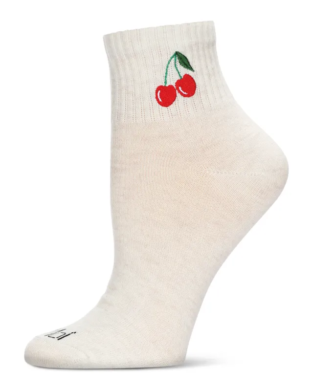Women's Cherry Embroidery Athletic Quarter Socks sold by MeMoi