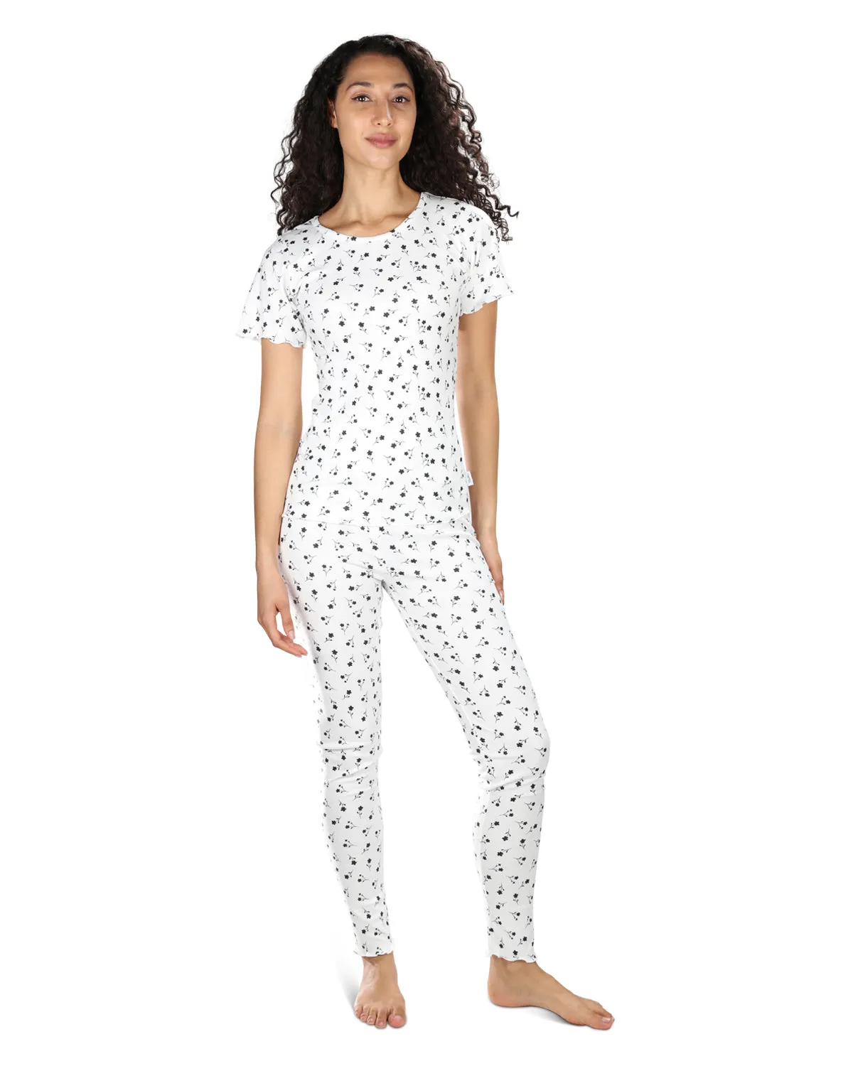 Women's Scalloped Edge Ditsy Floral Two-Piece PJ Set sold by MeMoi product image thumbnail 2