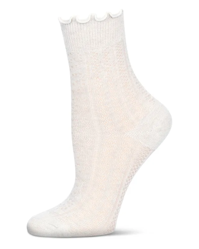 Women's Heart Ruffle Cuff Pointelle Crew Socks sold by MeMoi