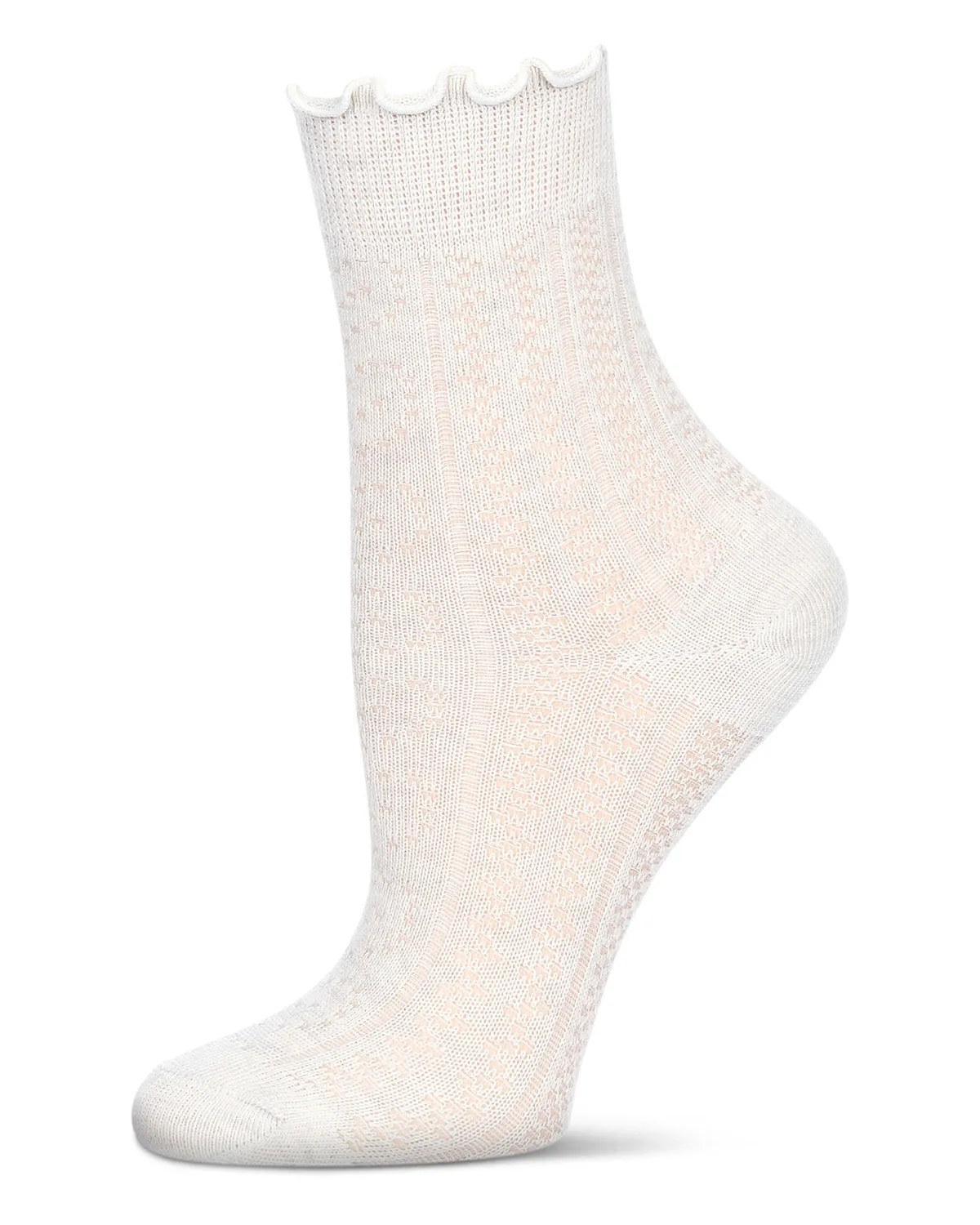 Women's Heart Ruffle Cuff Pointelle Crew Socks sold by MeMoi