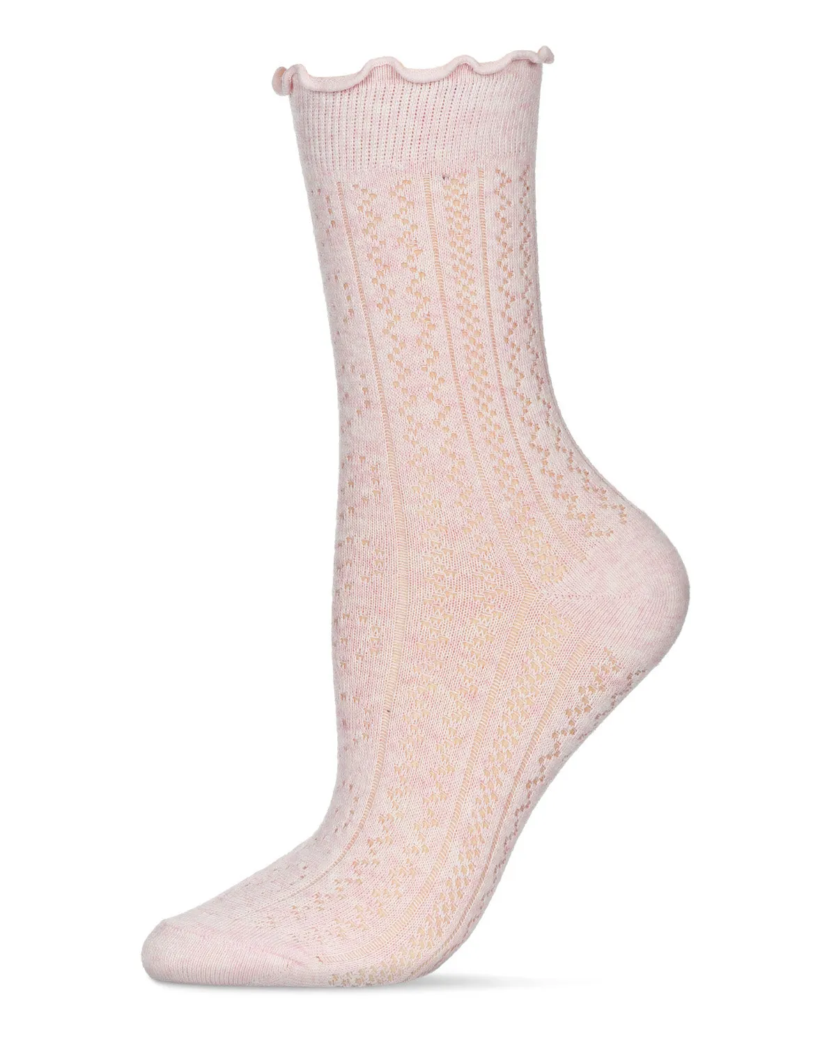 Women's Heart Ruffle Cuff Pointelle Crew Socks sold by MeMoi product image thumbnail 2