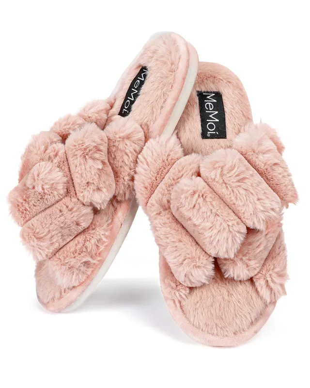 Women's Double Cross Plush Slippers sold by MeMoi