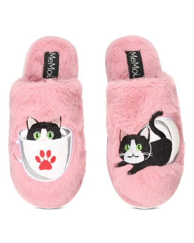 Women's Teacup Kitty Plush Slippers sold by MeMoi