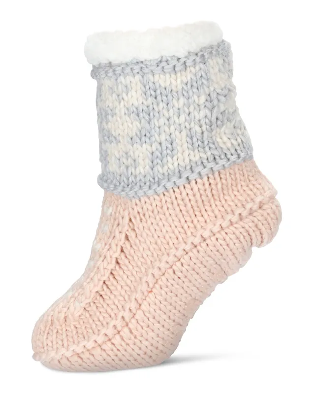 Women's Snowflake Border Recycled Knit Sherpa Lined Lounge Socks sold by MeMoi