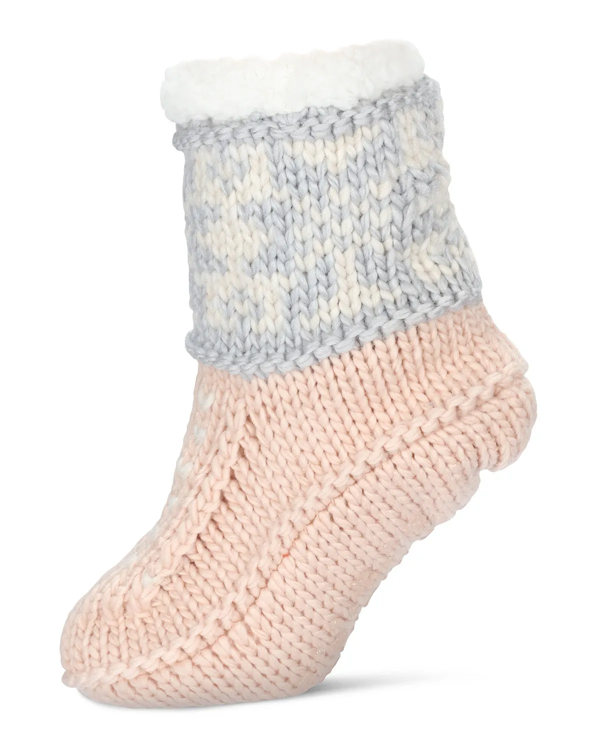 Women's Snowflake Border Recycled Knit Sherpa Lined Lounge Socks sold by MeMoi