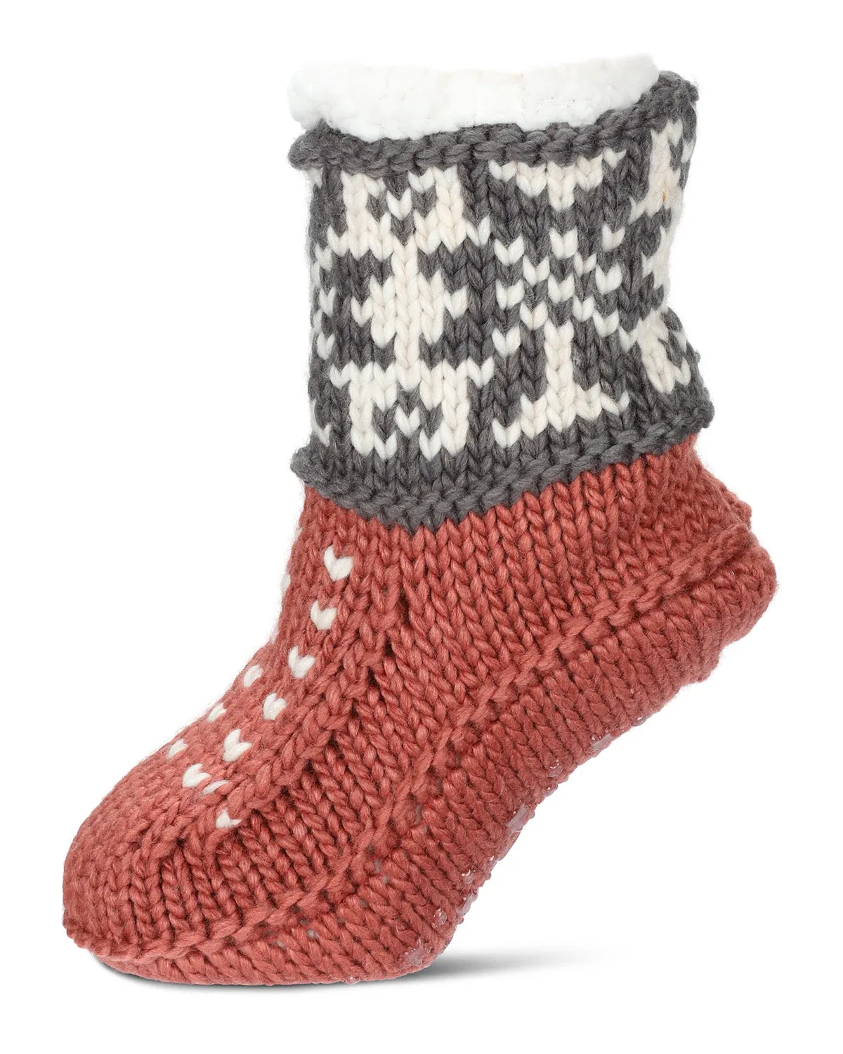 Women's Snowflake Border Recycled Knit Sherpa Lined Lounge Socks sold by MeMoi product image thumbnail 2